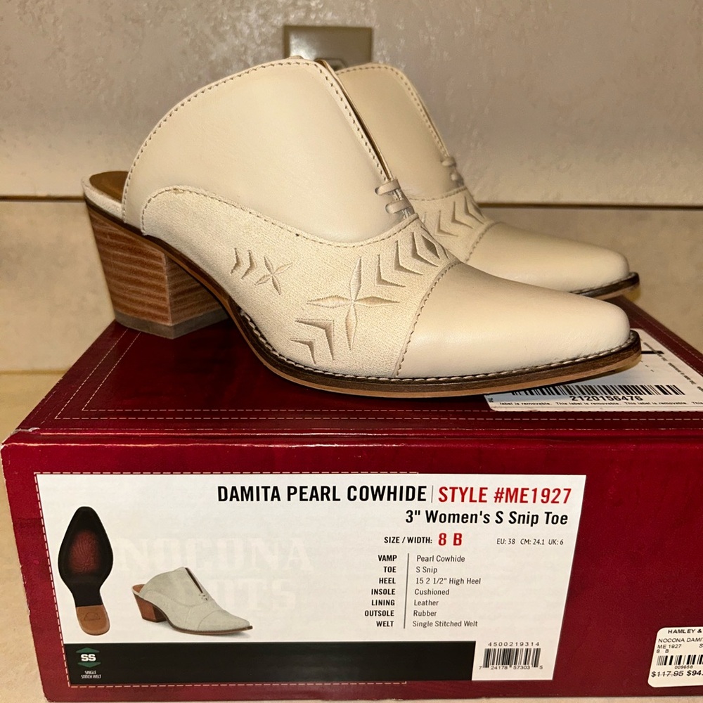 Women’s Nocona Snip Toe Cowhide Mules Size 8